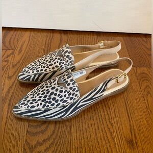 Women Sperry Saybrook Leather Slingback Black Animal Print Pointed Toe Shoe 7.5